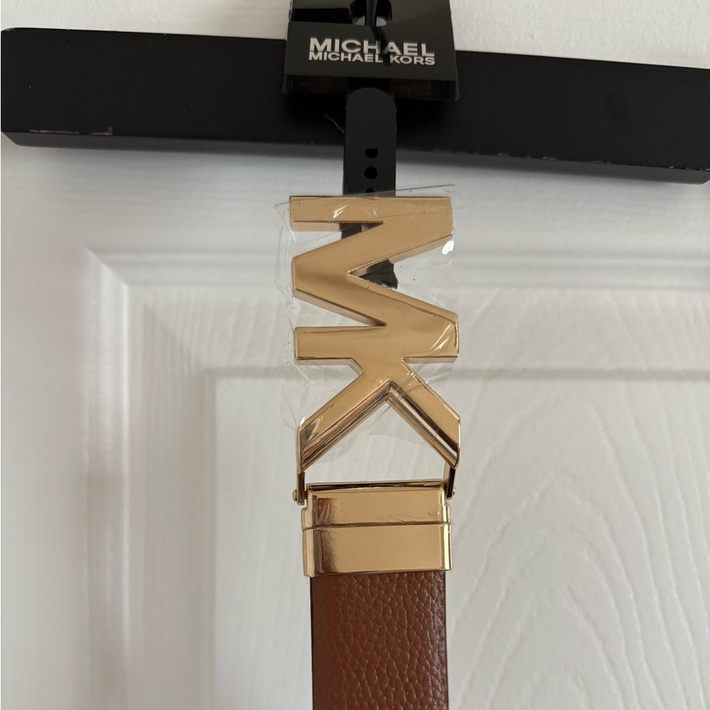 Michael Kors Brown and Gold Leather Reversible Belt